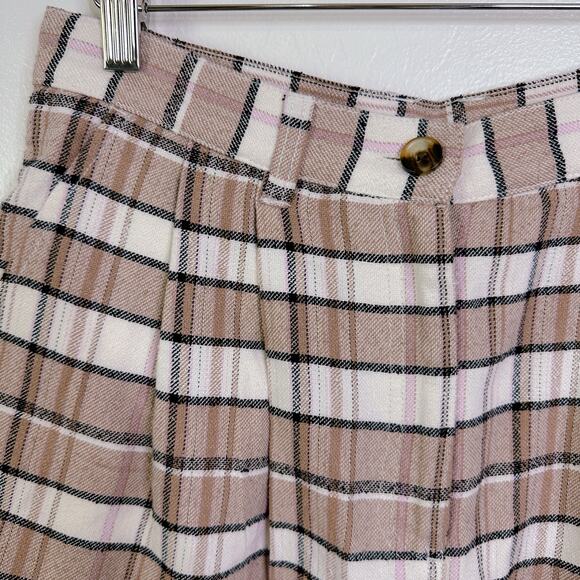 Treasure & Bond Preppy Plaid Pleated Cotton Shorts Tan Brown Chanterelle 8 NWT - Picture 3 of 10